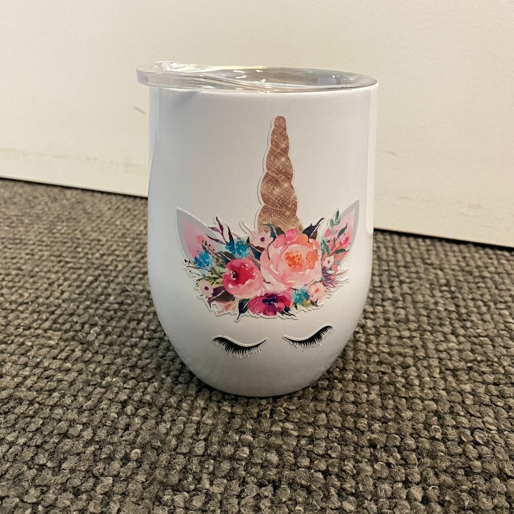 Cute 12oz Stainless Steel Unicorn Wine Tumbler / To Go Cup & Lid / Great Conditi